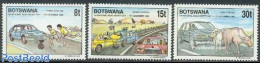 Botswana 1990 Traffic Safety Day 3v, Mint NH, Nature - Transport - Various - Cattle - Automobiles - Traffic Safety - T.. - Auto's