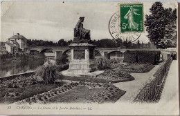 CPA  Circulée 1912,  Chinon (Indre Et Loire - La Statue Et Le Jardin Rabelais.  (91) - Chinon
