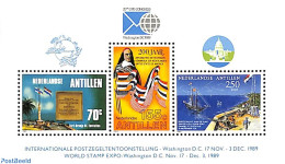 Netherlands Antilles 1989 International Stamp Exposition S/s, Mint NH, History - Transport - Flags - Philately - Ships.. - Ships