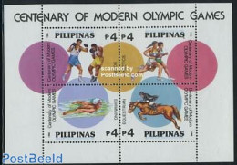 Philippines 1996 Modern Olympics Centenary S/s, Mint NH, Nature - Sport - Horses - Athletics - Boxing - Olympic Games .. - Atletismo