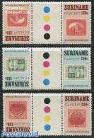 Suriname, Republic 1988 Filacept 3v, Gutter Pairs, Mint NH, Stamps On Stamps - Stamps On Stamps