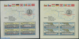 Czechoslovkia 1982 Donau Commission 2 S/s, Mint NH, History - Transport - Various - Europa Hang-on Issues - Flags - Sh.. - Andere & Zonder Classificatie