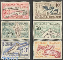 France 1953 Sports 6v, Mint NH, Nature - Sport - Horses - Athletics - Fencing - Kayaks & Rowing - Sport (other And Mix.. - Nuevos