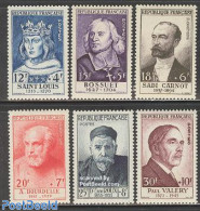 France 1954 Famous Persons 6v, Mint NH, Health - History - Religion - Health - Politicians - Religion - Art - Authors .. - Neufs