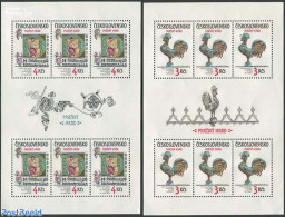 Czechoslovkia 1984 Prague, City 2 M/s, Mint NH, Nature - Poultry - Art - Books - Other & Unclassified