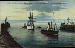 CPA Boulogne Sur Mer Pas De Calais, Segelschiff Wird In Den Hafen Geschleppt, Leuchtturm - Autres & Non Classés