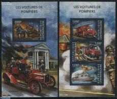 Central Africa 2015 Fire Brigade Vehicles 2 S/s, Mint NH, Nature - Transport - Horses - Automobiles - Coaches - Fire F.. - Coches