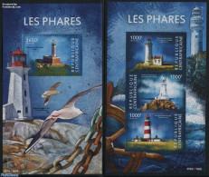 Central Africa 2015 Lighthouses 2 S/s, Mint NH, Nature - Various - Birds - Lighthouses & Safety At Sea - Leuchttürme