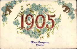 Gaufré CPA Jahreszahl 1905, Vergissmeinnicht, Hufeisen - Autres & Non Classés