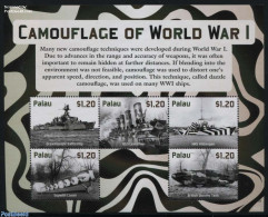 Palau 2015 Camouflage Of World War I 5v M/s, Mint NH, History - Transport - Automobiles - Aircraft & Aviation - Ships .. - Voitures
