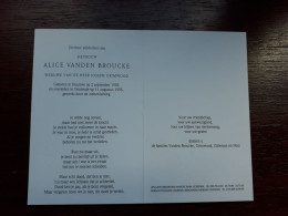 Alice Vanden Broucke ° Houtave 1905 + Oostende 1995 X Joseph Grimwood (Fam: Gilleman - Hots) - Décès