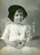 1913 REAL STUDIO PHOTO FOTO POSTCARD STYLE ENFANT CHILD YOUNG GIRL JEUNE FILLE GUITAR - Photographs