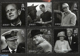 Jersey 2021 Prince Philip 6v, Mint NH, History - Nature - Kings & Queens (Royalty) - Horses - Royalties, Royals