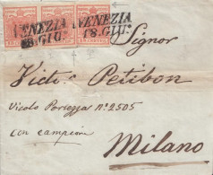 1786  -LOMBARDO VENETO - Lettera "con Campione"  Del 1851 ? Da Venezia A Milano Con Coppia C. 15 + 15 Rosso Vermiglio - Lombardo-Vénétie