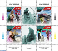 Chad 2022 150th Anniversary Of Roald Amundsen, Mint NH, History - Nature - Transport - Explorers - Flags - Bears - Dog.. - Sonstige & Ohne Zuordnung