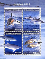 Central Africa 2020 Dolphins 4v M/s, Mint NH, Nature - Sea Mammals - Zentralafrik. Republik