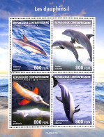 Central Africa 2020 Dolphins 4v M/s, Mint NH, Nature - Sea Mammals - Centraal-Afrikaanse Republiek