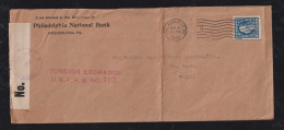 USA 1918 Censor Cover Perfin PNB PHILADELPHIA To SAO PAULO Brasil - Cartas & Documentos