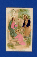 Image Religieuse Souvenir De  N. D. D' Aiguebelle La  Sainte  Famille  Robe De Marie Joseph   Jésus   Tissu  Soie - Devotion Images