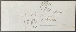 Lettre Falaise Calvados (13) T15 Mortain Manche (48) Taxe 30 24.06.1858 Paris à Cherbourg France – 8bleu - 1849-1876: Klassik