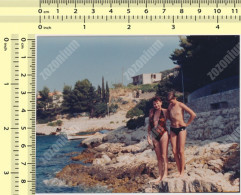REAL PHOTO, Swimsuit Woman And Boy On Beach Femme Et Garcon Sur Plage Original Snapshot - Anonymous Persons