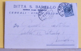 (PUB3) DITTA S. BARELLO - ARONA LAGO MAGGIORE - CEREALI - VINI  E SALUMI - VIAGGIATA 1920 - Reclame