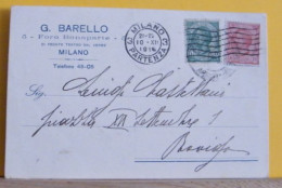 (PUB3) G. BARELLO - FORO BONAPARTE - MILANO- VIAGGIATA 1919 - Advertising