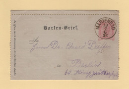 Autriche - Marienbad - 1892 - Entier Postal - Covers & Documents