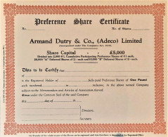 Preference Share Certificate (unissued) - Armand Dutry & Co (Adeco) - Industrial