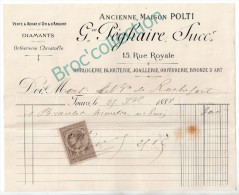 Tours, Ancienne Maison Polti, G. Péghaire, Vente Et Achat D'or Et D'argent, Diamants, Orfèvrerie Christofle Facture 1888 - 1800 – 1899