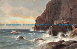 R056549 Old Postcard. Cliffs. Rough Sea And Sea Gulls. Boat - World