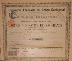 Compagnie Française Du Congo Occidental - Action Nominative Au Nom De Charles Louis Marie Raoul Panon Du Hazier  (1901) - Afrika