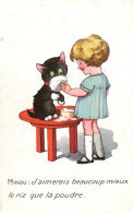 Chat - Cpa Illustrateur - Chat Se Faisant Maquiller Par Une Enfant - Katze Cat - Cats