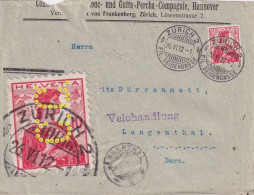 Perfin Brief  "Continental Caoutchouc, Hannover / Zürich"      1912 - Brieven En Documenten