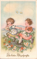 H2500 - Anita Rahlwes Glückwunschkarte Pfingsten  - Mädchen Schmetterling Blumen - Pentecoste