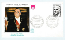 Enveloppe Premier Jour D'émission 2 Avril 1975 Président Georges Pompidou 1911 - 1974 - 1970-1979