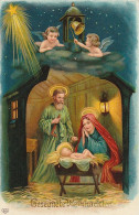 AK Gesegnete Weihnachten - Heilige Familie Engel Stall - 1909 (69526) - Andere & Zonder Classificatie