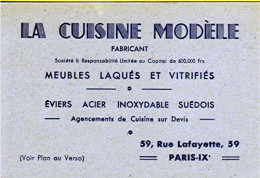 LA CUISINE MODELE Fabricant (avec Plan Au Dos) Paris_cv81 - Visitekaartjes