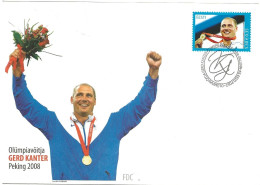 Estonia Eesti Estland 2008 Gold Medalist Gerd Kanter, Discus,  At The Summer Olympics, Beijing Mi 623 FDC - Estonie
