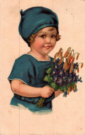 H2513 - Litho Glückwunschkarte - Mädchen Blumen Porträt - Meissner & Buch - Cumpleaños