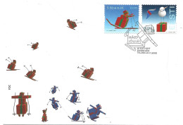 Estonia Eesti Estland 2008 Christmas, Gift Packages Make Up Skiers. Snowman As A Military Leadet Mi 627-628 FDC - Estonia