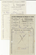 49, Baugé, 2 Factures, Laiterie - Fromagerie Du Domaine De Gadon, L. Tessier. 1923. - 1900 – 1949
