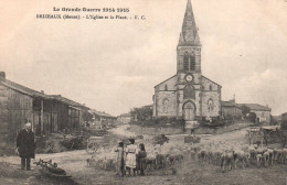 Brizeaux - L'église Et La Place Du Village - Villageois Et Troupeau De Moutons - Autres & Non Classés