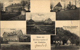 CPA Dittersdorf Glashütte Erzgebirge, Schule, Kirche, Erbgericht, Gasthof, Haltestelle Brückenmühle - Other & Unclassified