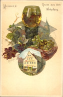 Artiste Lithographie Näther, M., Meißen In Sachsen, Weinschänke Winkelkrug, Weinglas, Weintrauben - Autres & Non Classés