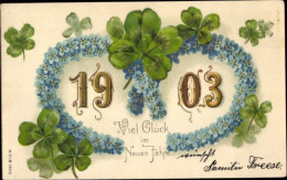 Gaufré Lithographie Glückwunsch Neujahr 1903, Glücksklee, Vergissmeinnicht - Nouvel An