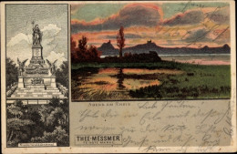 Lithographie Rüdesheim Am Rhein, Niederwald Nationaldenkmal, Reklame, Tee Messmer - Other & Unclassified