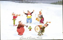 Artiste CPA Wills, John, Glückwunsch Neujahr, Musizierende Männer, Schnee - Nouvel An