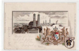 39044411 - Muenchen, Passepartoutkarte Mit Frauenkirche Und Stadtwappen Gelaufen Von Ca. 1900 Kleiner Knick Unten Links - München
