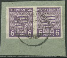 SBZ Provinz Sachsen 1945 Wappen 69 Xa Waagerechtes Paar Gestempelt, Briefstück - Otros & Sin Clasificación
